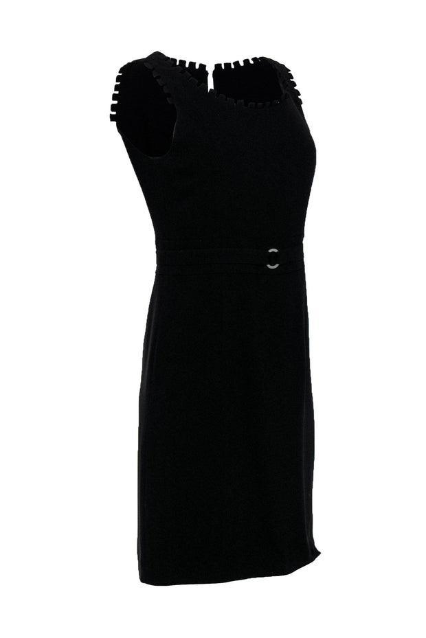 Current Boutique-Gerard Darel - Black Sheath Dress w/ Silver Ring & Notch Trim Sz 6