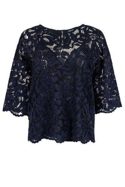 Current Boutique-Gerard Darel - Blue Lace Overlay 3/4 Sleeve Top Sz 8