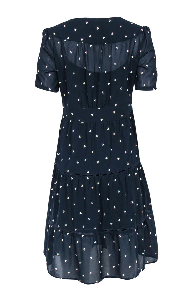 Current Boutique-Gerard Darel - Navy & White Heart Embroidered Tiered A-Lined Dress Sz 6