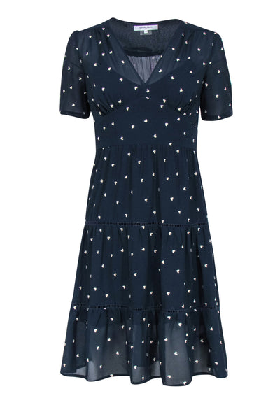Current Boutique-Gerard Darel - Navy & White Heart Embroidered Tiered A-Lined Dress Sz 6