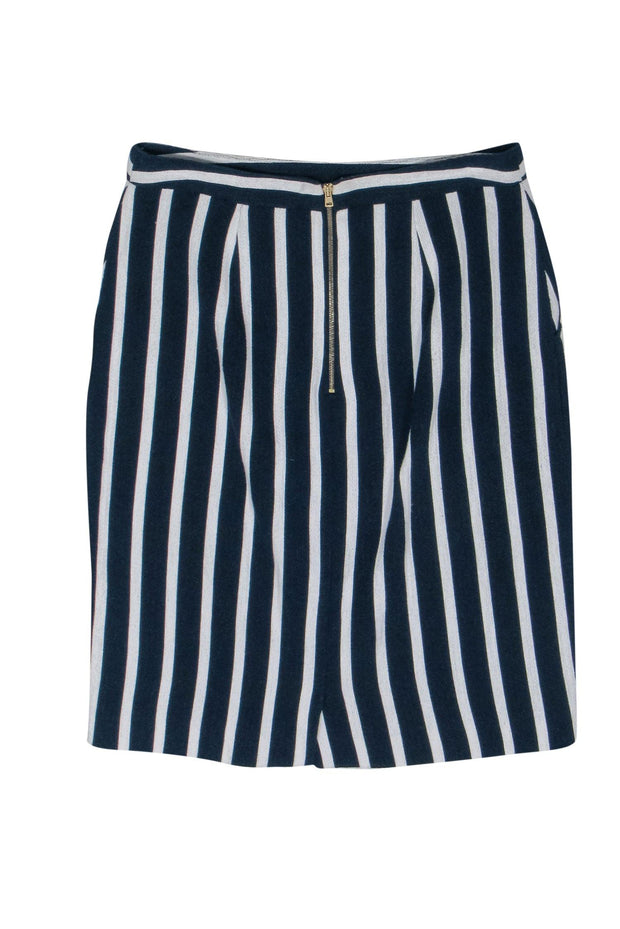 Current Boutique-Gerard Darel - Navy & White Stripe Cotton Blend Pencil Skirt Sz 2