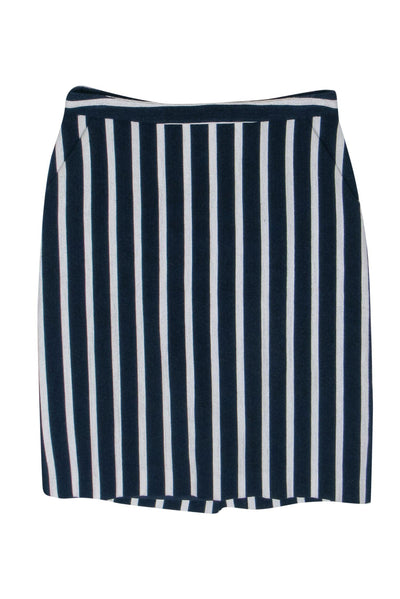 Current Boutique-Gerard Darel - Navy & White Stripe Cotton Blend Pencil Skirt Sz 2