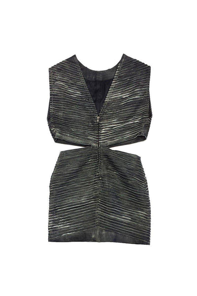 Current Boutique-Gestuz - Grey Distressed Leather Cut Out Dress Sz 8