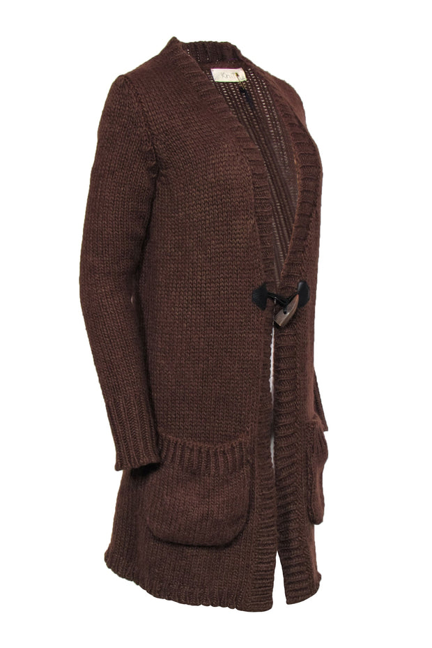 Current Boutique-Giada Forte - Brown Longline Wool Blend Cardigan w/ Toggle Clasp Sz M