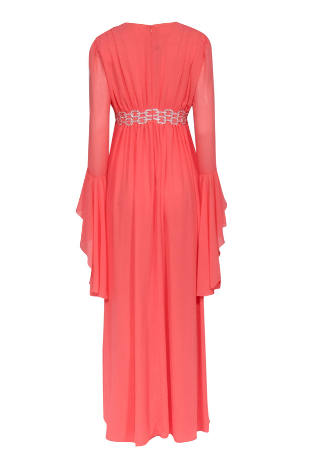 Current Boutique-Giambattista Valli - Coral Bell Sleeve Gown w/ Embellished Waistband Sz 8