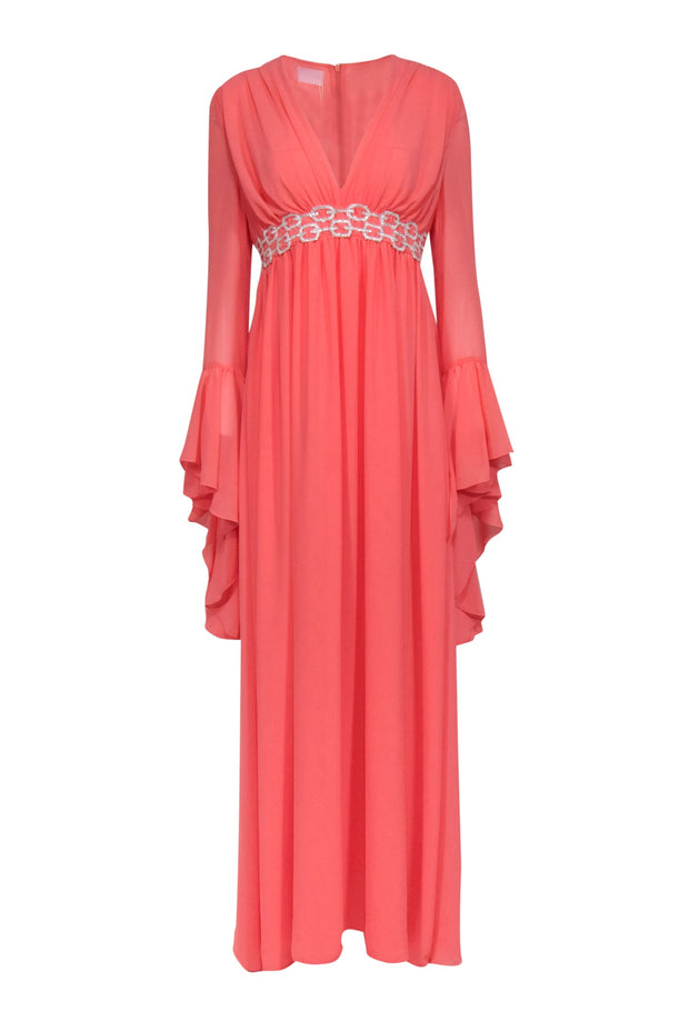 Current Boutique-Giambattista Valli - Coral Bell Sleeve Gown w/ Embellished Waistband Sz 8