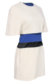 Current Boutique-Giambattista Valli - Cream & Blue Short-Sleeved Overlay Dress Sz XS