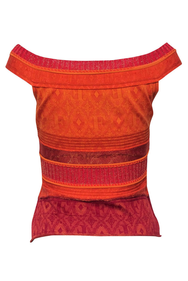 Current Boutique-Gianfranco Ferre - Orange Metallic Textured Knit Tank Sz 4