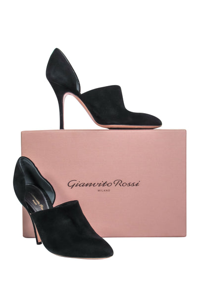 Current Boutique-Gianvito Rossi - Black Suede Pointed Toe Cutout Heels Sz 8