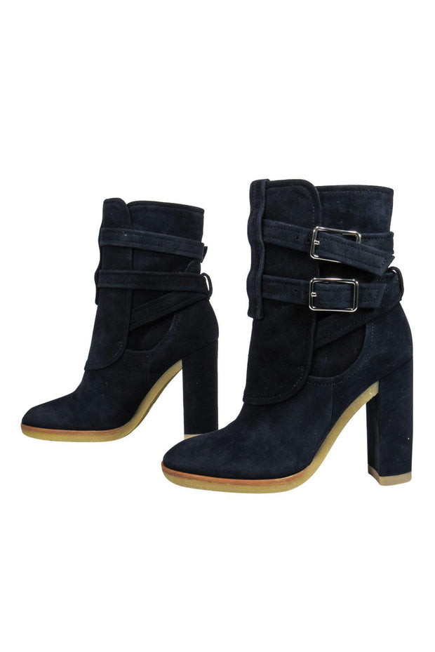 Current Boutique-Gianvito Rossi - Navy Blue Suede Booties Sz 5.5