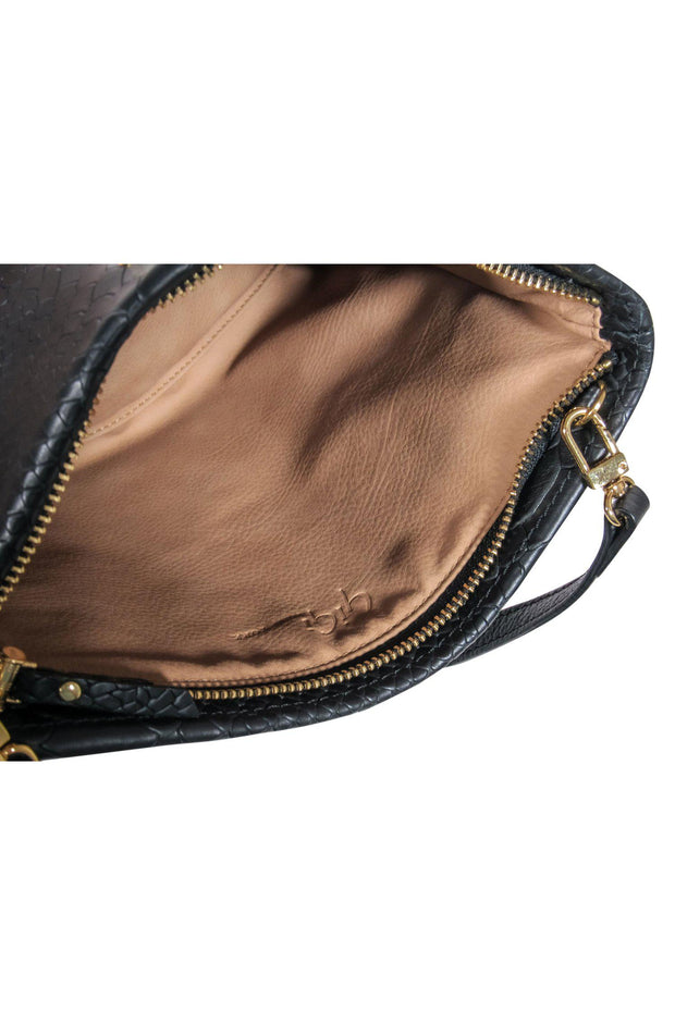 Current Boutique-Gigi New York - Black Leather Snakeskin Embossed Convertible Crossbody