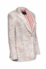 Current Boutique-Giorgio Armani - Beige Cotton & Linen Blend Leaf Print Blazer Sz 12