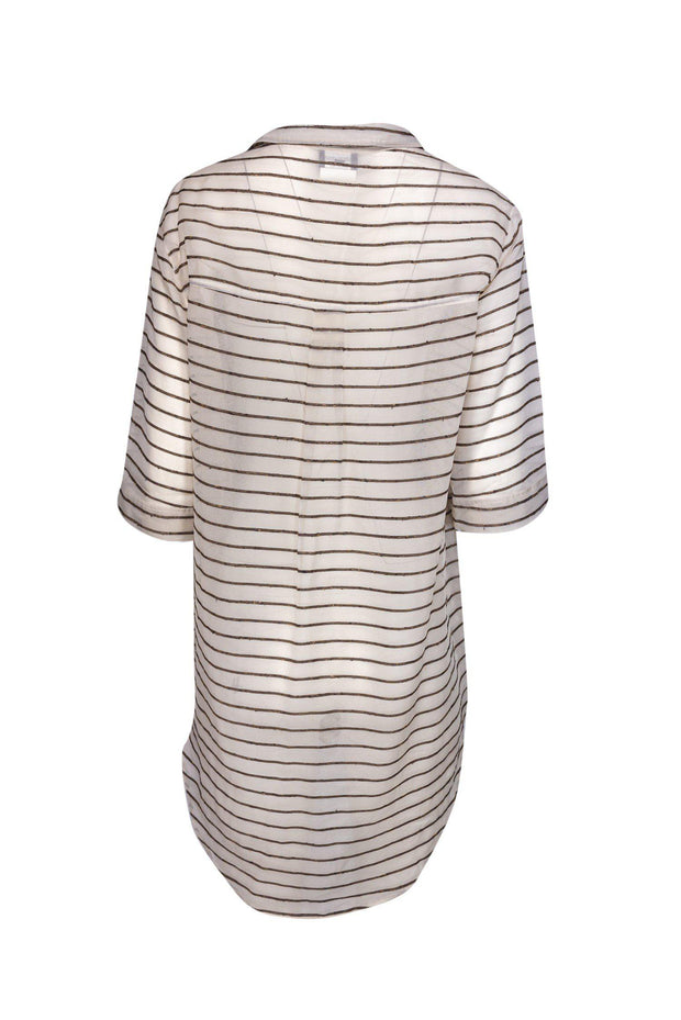 Current Boutique-Giorgio Armani - Beige Striped Silk Blouse Sz 10
