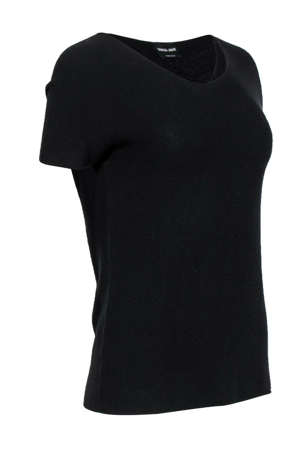 Current Boutique-Giorgio Armani - Black Knit Short Sleeve Ribbed Tee Sz S
