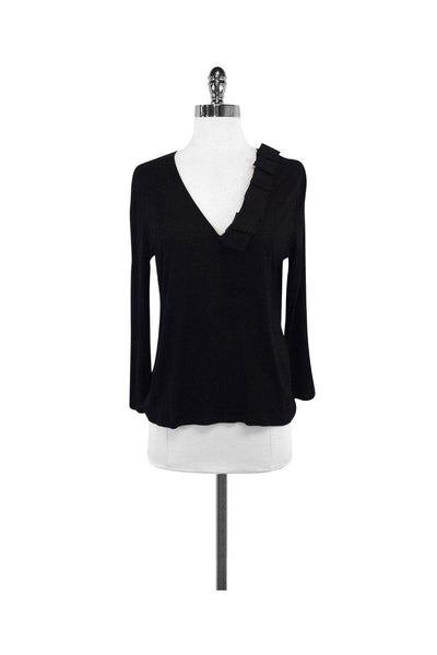 Current Boutique-Giorgio Armani - Black Long Sleeve Semi-Sheer Blouse Sz 10