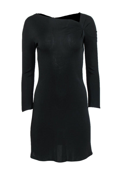 Current Boutique-Giorgio Armani - Black Long Sleeved Gathered Sheath Dress Sz 6