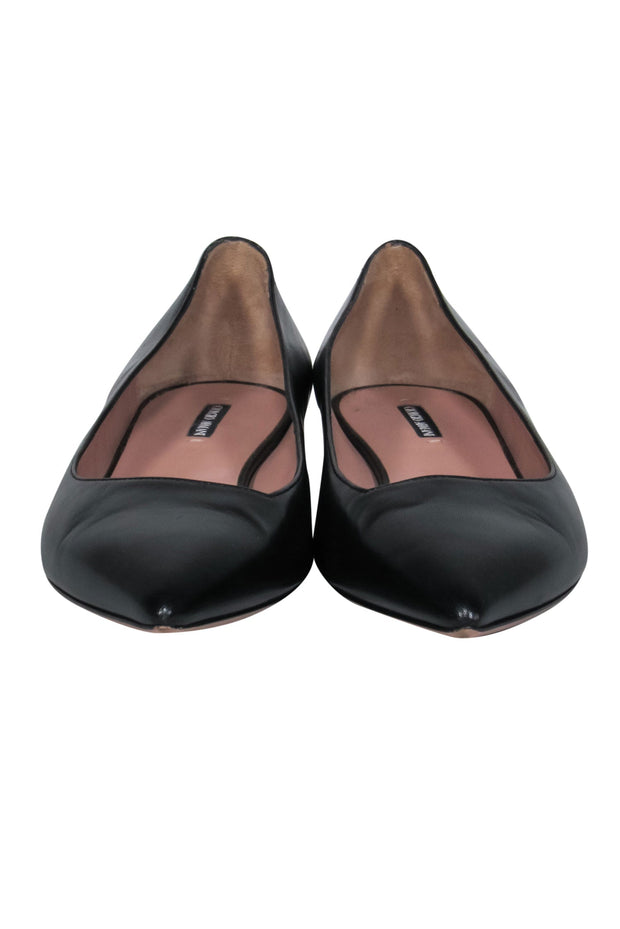 Current Boutique-Giorgio Armani - Black Smooth Leather Pointed Toe Flats Sz 7.5