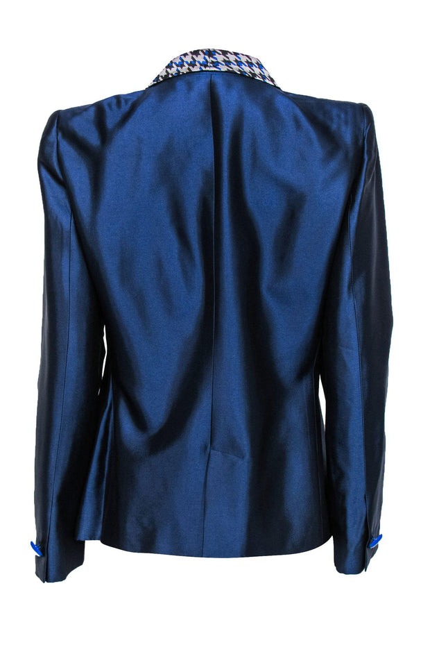 Current Boutique-Giorgio Armani - Blue Single Button Blazer w/ Houndstooth Collar Sz 10