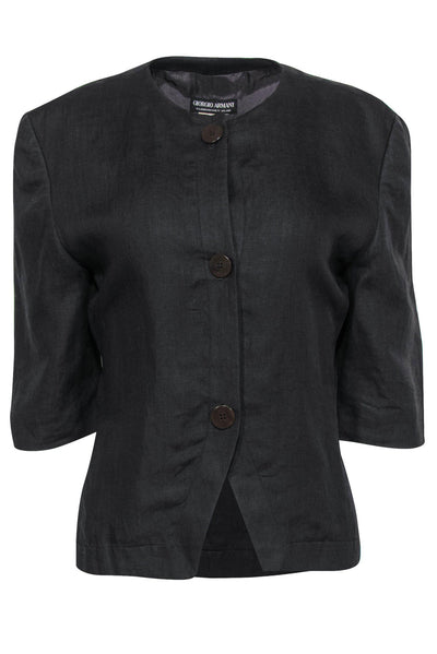 Current Boutique-Giorgio Armani - Dark Brown Button-Front Cropped Sleeve Jacket Sz M