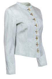 Current Boutique-Giorgio Armani - Mint Green Woodgrain Print Button-Up Jacket Sz 10