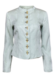 Current Boutique-Giorgio Armani - Mint Green Woodgrain Print Button-Up Jacket Sz 10