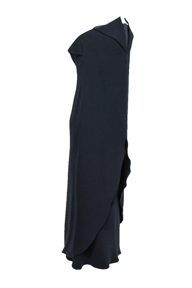 Current Boutique-Giorgio Armani - Navy Pleated Draped Strapless Silk Gown Sz 10