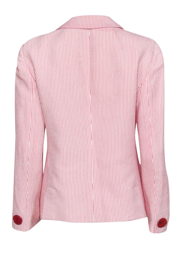 Current Boutique-Giorgio Armani - Red & White Striped Blazer w/ Single Front Button Sz XL