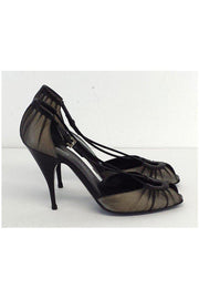 Current Boutique-Giorgio Armani - Silver & Black Mesh Peep Toe Heels Sz 7.5