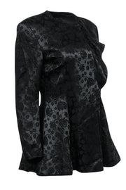 Current Boutique-Giorgio Armani - Vintage Black Floral Embossed Jacket w/ Ruffle Sz 8