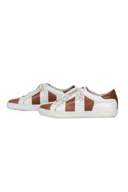 Current Boutique-Giorgio Armani - White & Brown Striped Lace-Up Sneakers Sz 8