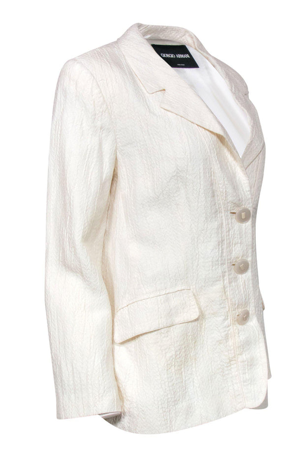 Current Boutique-Giorgio Armani - White Textured Three Button Blazer Sz 12