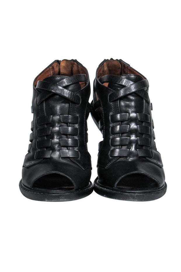 Current Boutique-Givenchy - Black Leather Woven Basket Peep Toe Pumps Sz 7