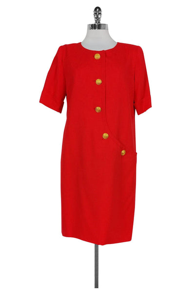 Current Boutique-Givenchy - Red Shift Dress w/ Gold Buttons Sz M