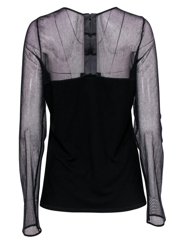 Current Boutique-Gloria Coelho - Long Sleeve Black Shirt w/ Mesh Illusion Neckline Sz 6