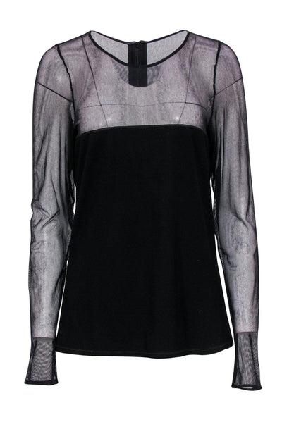 Current Boutique-Gloria Coelho - Long Sleeve Black Shirt w/ Mesh Illusion Neckline Sz 6