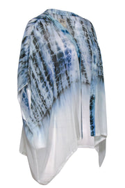 Current Boutique-Go by GoSilk - Blue & White Tie-Dye Open Short Sleeve Silk Cardigan OS