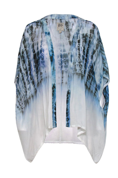 Current Boutique-Go by GoSilk - Blue & White Tie-Dye Open Short Sleeve Silk Cardigan OS