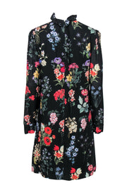 Current Boutique-Goat - Black Floral Print Long Sleeve Ruffle Shift Dress Sz 10