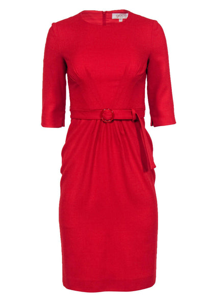 Current Boutique-Goat - Deep Red Cropped Sleeve Sheath Dress w/ Darting Sz 2