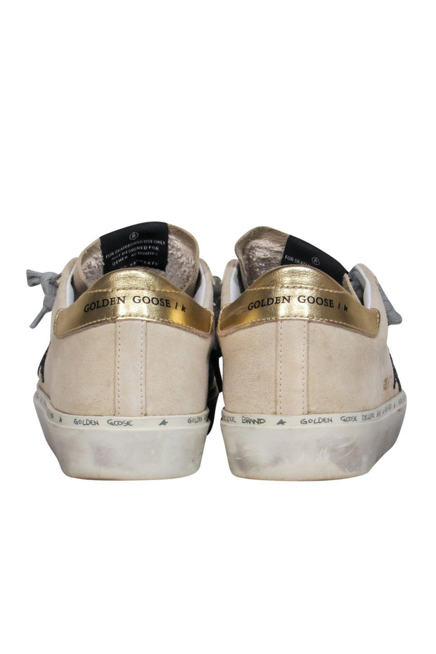 Current Boutique-Golden Goose - Beige Suede Lace-Up Distressed "Hi Star" Sneakers w/ Sparkly Star Design Sz 8