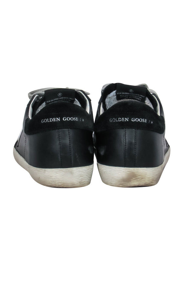 Current Boutique-Golden Goose - Black Leather Sneakers w/ Grey Laces & Silver Stars Sz 9