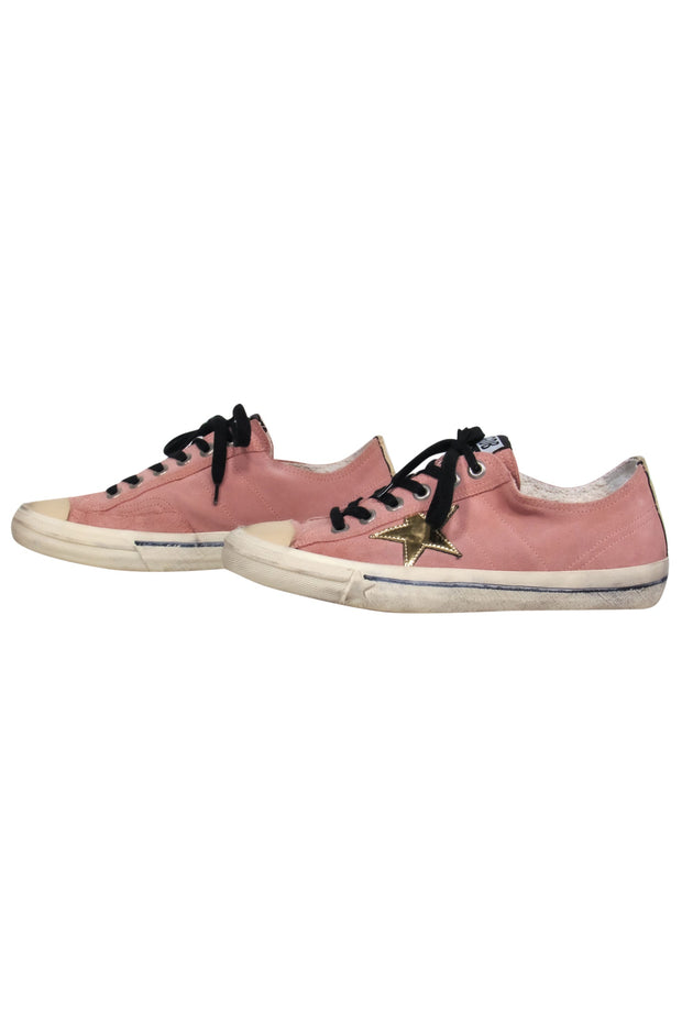 Current Boutique-Golden Goose - Light Pink Suede Lace-Up Sneakers w/ Star Embellishments Sz 10