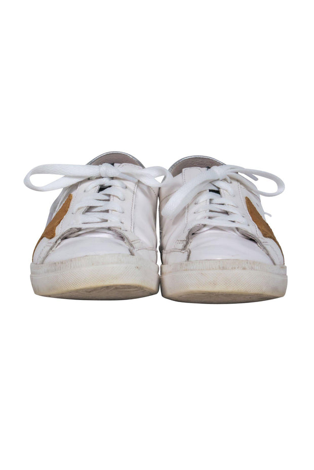 Current Boutique-Golden Goose - White Lace-Up Distressed “Superstar” Sneakers w/ Gold Star Design Sz 6
