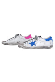 Current Boutique-Golden Goose - White 'Private Edition' Sneakers w/ Contrasting Blue & Pink Trim Sz 10