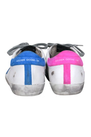 Current Boutique-Golden Goose - White 'Private Edition' Sneakers w/ Contrasting Blue & Pink Trim Sz 10