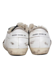 Current Boutique-Golden Goose - White "Superstar" Sherpa Lined Lace Up Sneakers w/ Leopard Star Sz 7