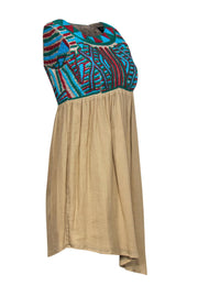 Current Boutique-Gryphon - Beige Shift Dress w/ Red, Blue & Green Embroidery Sz XS