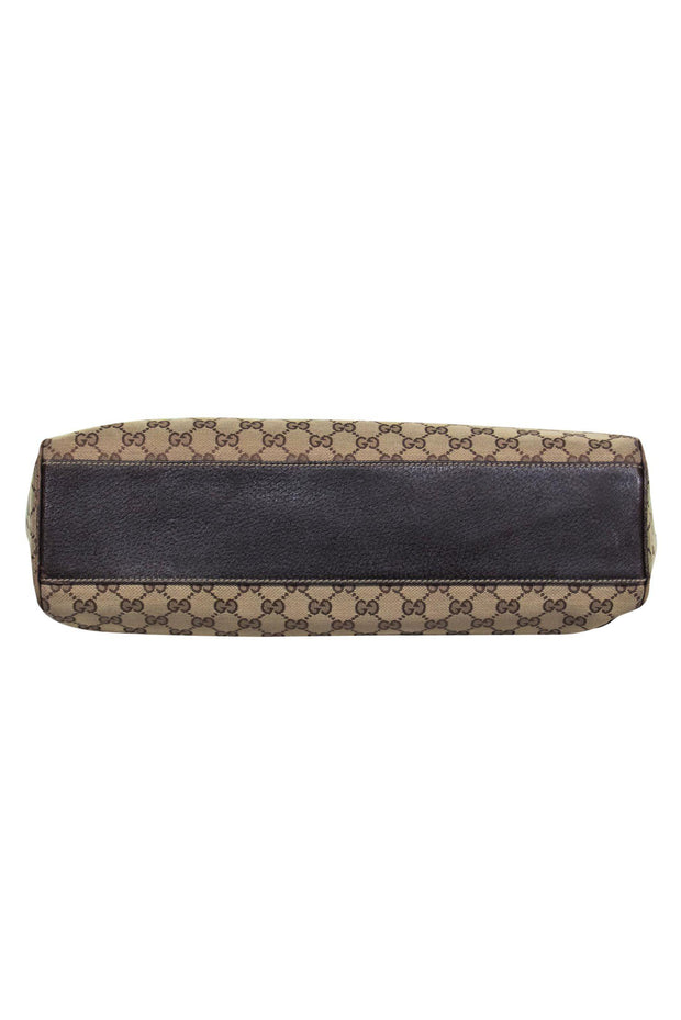 Current Boutique-Gucci - Beige Monogram Print Shoulder Bag w/ Leather Trim