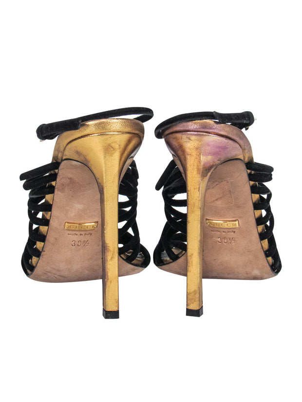 Current Boutique-Gucci - Black Braided Suede Heel Sandals w/ Gold Trim Sz 8.5