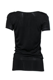 Current Boutique-Gucci - Black Gathered-Front V-Neck Short Sleeve Top Sz L